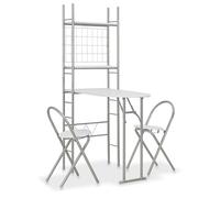 AJJHUUKI Juego de comedor plegable de 3 piezas con estante de almacenamiento MDF y acero blanco, muebles, muebles de cocina y comedor