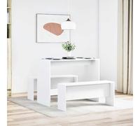 AJJHUUKI Juego de mesa de comedor y banco de 3 piezas, muebles de madera de ingeniería blanca, juegos de muebles, muebles de cocina y comedor