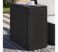 AJJHUUKI Mesa auxiliar de jardín con parte superior de cristal, color negro, 58 x 27,5 x 55 cm, ratán sintético, muebles de exterior, mesas de exterior