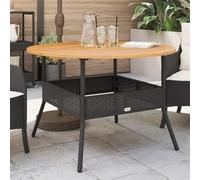 AJJHUUKI Mesas de jardín para exteriores, mesa de jardín con parte superior de madera de acacia, color negro, 110 x 71 cm, ratán sintético