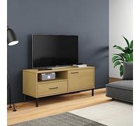 AJJHUUKI Mueble de TV con patas de metal marrón de madera maciza de pino OSLO, muebles, centros de entretenimiento y soportes de TV