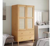 AJJHUUKI Muebles de exterior SENJA - Armario de madera maciza de pino con aspecto de ratán marrón 90 x 55 x 175 cm