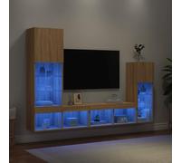 AJJHUUKI Muebles de pared para TV de 4 piezas con LED de roble Sonoma, muebles de madera, centros de entretenimiento y soportes de TV