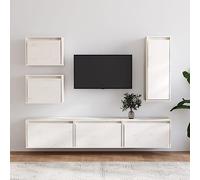 AJJHUUKI Muebles de TV de madera maciza blanca, 6 piezas, muebles de pino, centros de entretenimiento y soportes de TV