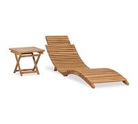 AJJHUUKI Tumbona plegable con mesa, muebles de madera de teca maciza, muebles de exterior, asientos al aire libre, tumbonas