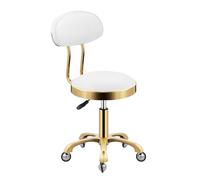AJKNCVPEA Taburete Giratorio, Sillones giratorios de Masaje para Oficina Recepción Salones Taburetes elevables con Respaldo Asiento de PU y Ruedas de Acero Inoxidable, Ajustable 44-59 cm(White)