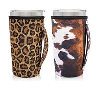 AJLTPA Mangas aisladas de neopreno con asa para vasos de 20 onzas, funda reutilizable para café helado compatible con Starbucks Trenta, Dunkin L, más (estampado de leopardo y cuero vacuno (paquete de