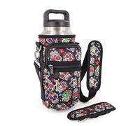 AJLTPA Soporte para botella de agua con correa acolchada ajustable para el hombro y 2 bolsillos, funda para botella de agua compatible con YETI Rambler de 36 onzas y botella Hydro Flask de 40 onzas y