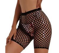 AJMDGW Pantalones Cortos de Motociclista de Malla de Rejilla Sexy for Mujer, Pantalones Cortos de Cintura Alta Negros for bañadores de Bikini(Black-Solid)