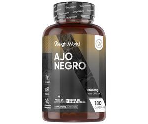 Ajo Negro 15000mg, 180 Cápsulas Sin Olor ni Sabor, 6 Meses de Suministro - Extracto de Ajo Negro (100:1), Apto para Veganos, Sin Gluten, Estearato de Magnesio ni OGM