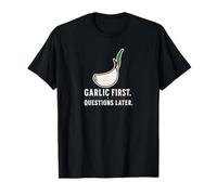 Ajo Primeras Preguntas más Tarde Divertido Amante de la Comida Italiana Camiseta