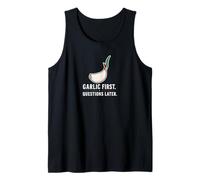 Ajo Primeras Preguntas más Tarde Divertido Amante de la Comida Italiana Camiseta sin Mangas