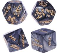 AJOHBM Set de Dados para Juego de Pareja Negro (4 Piezas): 12 Posturas y 60 Acciones Íntimas, Idea de Regalo para Marido y Mujer para el Dormitorio 1031