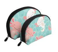 Ajolote Lindo bebé Kawaii, Bolsa de Maquillaje de Concha, Monedero pequeño para Mujer, Bolsa de artículos de tocador, Bolsa de cosméticos, 2 Piezas