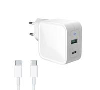 AJP Dual Port USB-C 65W GaN Tech Charger para HP Elite x360 830 13 pulgadas G9 2-en-1 Tablet portátil Enchufe de pared Carga rápida Cable de alimentación Blanco Tipo C