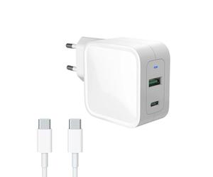 AJP Dual Port USB-C 65W GaN Tech Charger para LENOVO YOGA S730-13IML (TYPE 81U4) Tablet Laptop Plug Wall Plug Carga Rápida Blanco Tipo C Adaptador de Alimentación Cable
