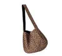 AJTUTUS Bolsa de gamuza espaciosa de gran capacidad con estampado de leopardo para mujer, ligera, para el trabajo, viajes, compras, esencial, Patrón marrón