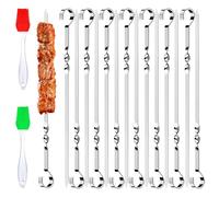 Ajuanbazha 24 Piezas Brochetas de Barbacoa de Acero Inoxidable con 2 Cepillos, Pinchos Reutilizables de 30 Cm, Brochetas Planas para Parrilla, Kebab y Hoguera