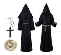 Ajuanbazha Disfraz de Monje Sacerdote, Disfraz Halloween Hombre con Collar de Cruz y Cinturón, Disfraz Medieval Hombre para Hombre, Halloween, Disfraz de Mardi Gras (XL)