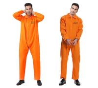 Ajuanbazha Disfraz de prisionero naranja, mono de convicto para hombre y mujer, disfraz de prisionero para carnaval, Halloween y fiestas temáticas ((Altura 180-190 cm))