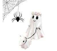 Ajuanbazha Statua Cane Fantasma, Statua Cane Fantasma Che Cammina per Halloween, Statuetta Fantasma con Cane in Resina Decorazione, Cane Fantasma per Decorazioni (Chica)