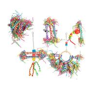 AJUNJIIL Foraging Shredder Toys, For Parrots, For Parakeets, 5Pcs Bird Shredding Toys, Safe Colorful, with Hook, Enrichment Activity, Wood Material, Chew Exercise, Cage Han