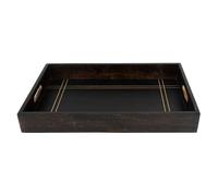 Ajuny Bandeja de Madera Negra 38x25 cm con Asas - Bandeja Rectangular Decorativa Tallada a Mano para Servir Comida, Aperitivos, Frutas, Desayuno o Cena en Cocina, Salón y Decoración del Hogar