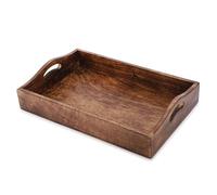 Ajuny Bandeja rectangular de madera con asas de 15 x 10 pulgadas, estilo liso, hecho a mano, de madera de mango para aperitivos, café, té, decoración y versátil regalo de cocina y hogar