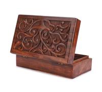 Ajuny Caja Almacenamiento Joyas Madera Tallada a Mano de Estilo Vintage Decorativa Multiusos Caja de Almacenamiento de Joyas Cofre del Tesoro Organizador de Collares y Aretes Regalo