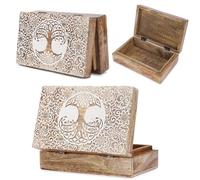 Ajuny Caja de Almacenamiento de Joyas Decorativa de Madera Tallada a mano con Diseño de árbol de la Vida Soporte Multiusos para Recuerdos Caja Organizadora de Tesoros Regalo de 8 x 5 pulgadas