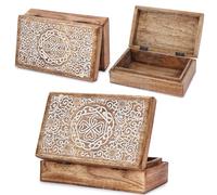 Ajuny Caja de Almacenamiento de Joyas Decorativa de Madera Tallada a mano con Diseño de Flores Organizador Multiusos para Guardar Collares Relojes Regalos 8x5 pulgadas
