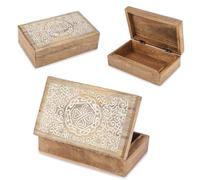 Ajuny Caja de Almacenamiento de Joyas Decorativa de Madera Tallada a mano con Diseño de Flores Organizador Multiusos para Guardar Collares Relojes Regalos 8x5 pulgadas