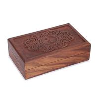 Ajuny Caja de Almacenamiento de Joyas Decorativa de Madera Tallada a mano de Diseño de Flores de Tai Chi Cofre del Tesoro Multiusos Cajas Organizadoras de Recuerdos Regalos 8x5 pulgadas