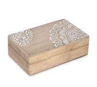 Ajuny Caja de Almacenamiento de Joyas Decorativa de Madera Tallada a mano de Diseño de Flores en Esquina Cofre del Tesoro Multiusos Cajas Organizadoras de Recuerdos Regalos 8x5 pulgadas