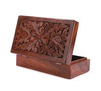 Ajuny Caja de Almacenamiento de Joyas Decorativa de Madera Tallada a Mano Diseño de Hoja Estilo Vintage - Uso Multiusos como Cofre del Tesoro Regalos - Marrón 10x6 Pulgadas