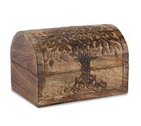 Ajuny Caja de almacenamiento de joyas decorativa hecha a mano con tallas de árbol de la vida, natural, multiusos, como organizador de almacenamiento de joyas, ideal para regalos