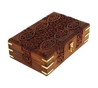 Ajuny Caja de Almacenamiento de joyas Decorativa Tallada a mano de Madera de Tallas Florales Cofre del Tesoro Multiusos Organizador de Recuerdos Collares Cajas de Relojes Regalos de 8x5 pulgadas