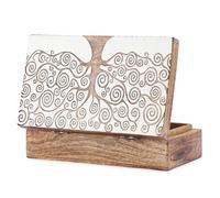 Ajuny Caja de Almacenamiento de Joyería Decorativa Hecha a mano de Madera Diseño de árbol de la Vida Organizador de Cofre del Tesoro Multiusos caja de Reloj Regalos de 8x5 pulgadas