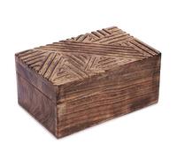 Ajuny Caja de almacenamiento de madera tallada a mano con patrón de rayado cruzado estilo vinatge caja de almacenamiento multiusos joyero organizador
