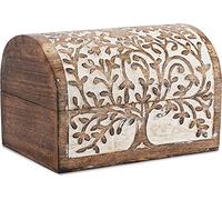 Ajuny Caja de almacenamiento decorativa hecha a mano para joyas y multiusos con tallados del árbol de la vida de color blanco y marrón, ideal para regalos
