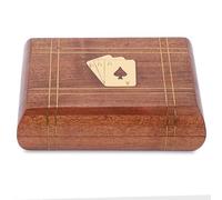 Ajuny Caja de cartas de madera decorativa hecha a mano con 2 juegos de cartas adornadas con incrustaciones de latón, el mejor regalo para él y ella