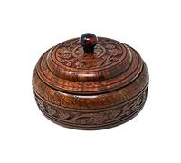 Ajuny Caja de Especias de Madera de 8x8 pulgadas Organizador Redondo Decorativo para Masala Dabba con Tapa Tallada, 4 Compartimentos, Contenedor para Especias Indias para el Hogar y la Cocina