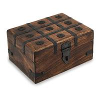 Ajuny Caja de joyería decorativa de madera hecha a mano con forma de cofre del tesoro pirata, tiras de concha cruzada, caja de almacenamiento para recuerdos, grandes regalos de 8 x 6 pulgadas
