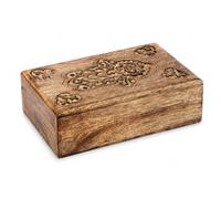 Ajuny Caja de Madera con Hamsa Tallada a mano Decorativa Multiusos Organizador de Joyas Cofre del Tesoro de Viaje porta Baratijas Regalo 8 x 5 pulgadas