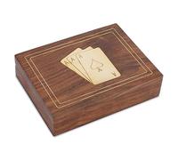 Ajuny Caja de Madera de Cartas Organizador dos Barajas Artesanal Incrustaciones Decorativas de Latónm Incluye 2 Juegos de Cartas As Regalo para Juego de Póquer y Ocasiones Especiales