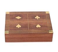 Ajuny Caja de Madera Decorativa Hecha a mano para Guardar Naipes de dos Barajas con Incrustaciones de Latón y 2 Paquetes de Naipes Ideal como Regalo Para él o Para Ella (6.25 x 4.75 x 1.5 pulgadas)