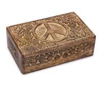 Ajuny Caja de Madera para Guardar Organizador de Joyas para Pendientes Anillos Collares y Pulseras Diseño Paz Tallada a mano Decorativa Caja de Almacenamiento de Tesoros (8 x 5 pulgadas)