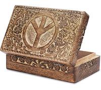 Ajuny Caja de Madera para Guardar Organizador de Joyas para Pendientes Anillos Collares y Pulseras Diseño Paz Tallada a mano Decorativa Caja de Almacenamiento de Tesoros (8 x 5 pulgadas)