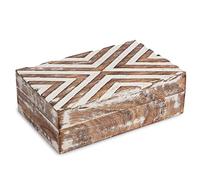 Ajuny Caja de Madera para Joyas Hecha a Mano - Cofre Decorativo con Diseño de Líneas Organizador Multiusos para Almacenamiento de Recuerdos Baúl del Tesoro para Viaje Regalo - 20x13 cm