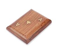 Ajuny Caja de Naipes de Madera Decorativa Hecha a Mano con dos Mazos Organizador con Incrustaciones de Latón y 2 Paquetes de Naipes Regalos para él y ella, 15x12 cm